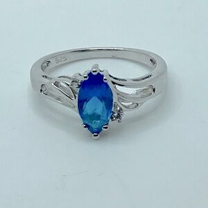 Sterling Silver Antique Style Marquis Blue Cz W White Accent Cz Stones Sz 7